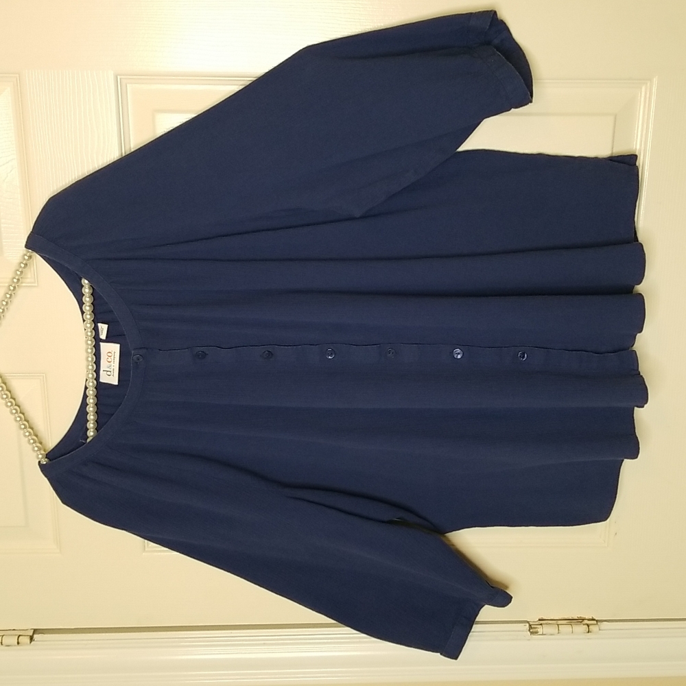 D&co. Womens Blue Button Down Top